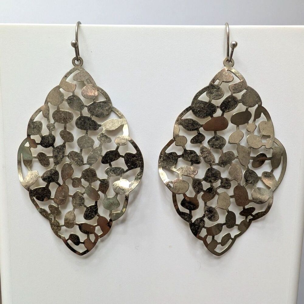 Silver Mosaic Leaf Dangle Statement Earrings